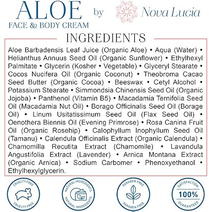 Nova Lucia LARGE 8 OZ CONTAINER HAWAIIAN ALOE VERA FACE MOISTURIZER TO USE DAY OR NIGHT FOR SUNBURN RELIEF, ECZEMA, ANTI WRINKLE FOR MEN WOMEN ALL SKIN TYPES BETTER THAN ALOE VERA GEL, 100% PURE ALOE VERA JUICE - Image 3